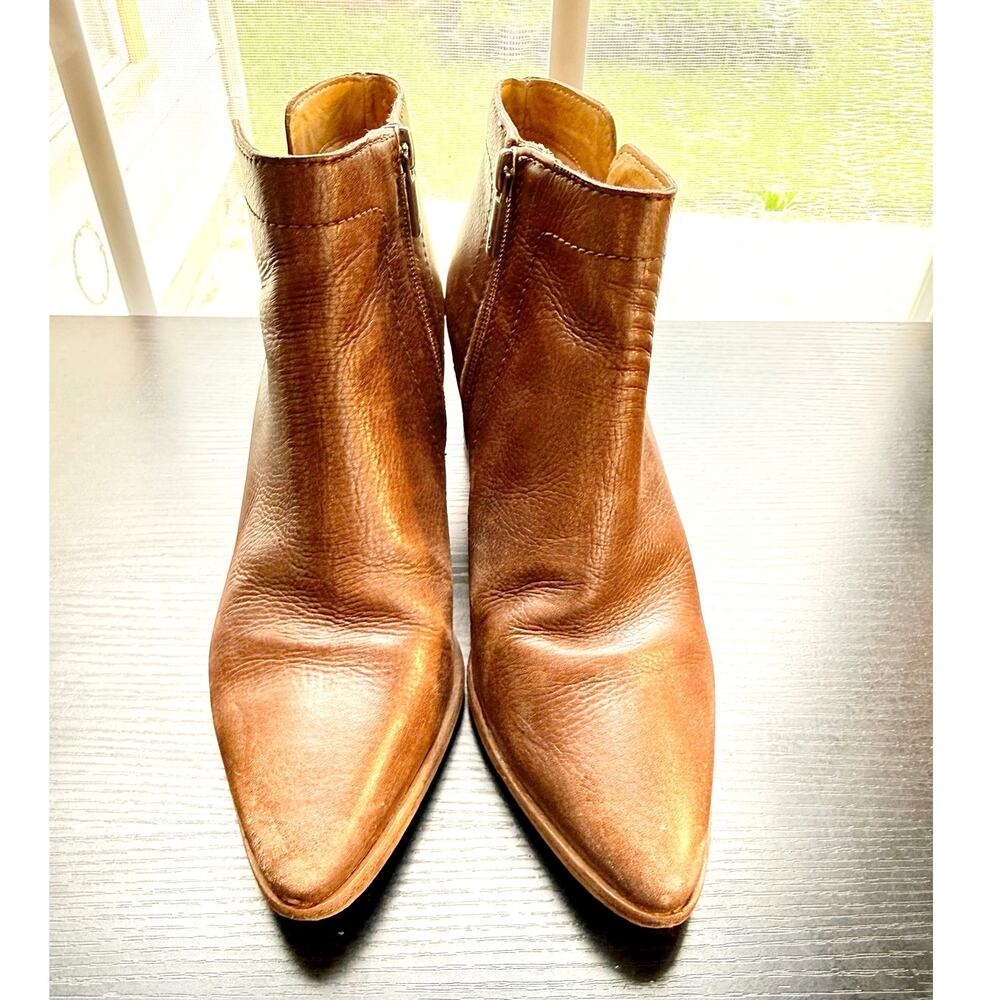 Lucky Brand Jeisa Booties Womens 6.5 Brown Leather Ankle Boots Block Heel Zip Up